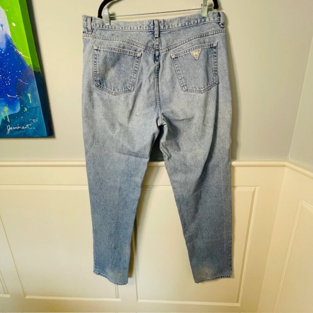 Guess Vintage Triangle Patch Light Wash Denim Jeans Straight Leg 39/40 - Picture 6 of 13